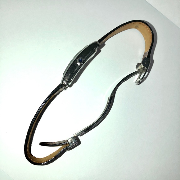 VISAGE Polished Nickel Scallop Face Brown Leather Vintage Analog Tank Watch EUC - Picture 11 of 16